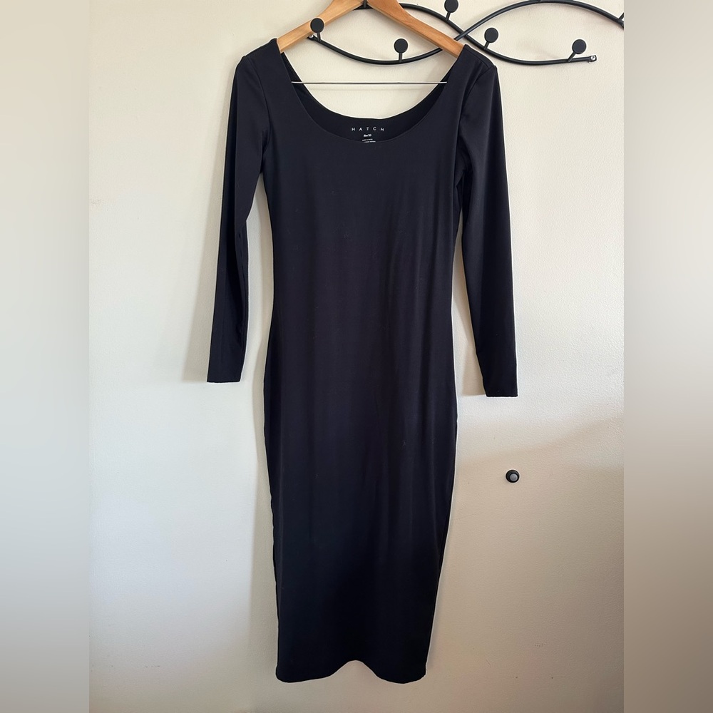 Hatch Gray Bodycon Dress Long Sleeve Scoop Neck Midi